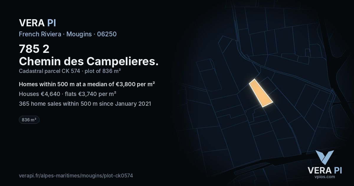 785 2 Chemin des Campelieres, Mougins at night – the plot lit, the parcels around coloured by the prices near them