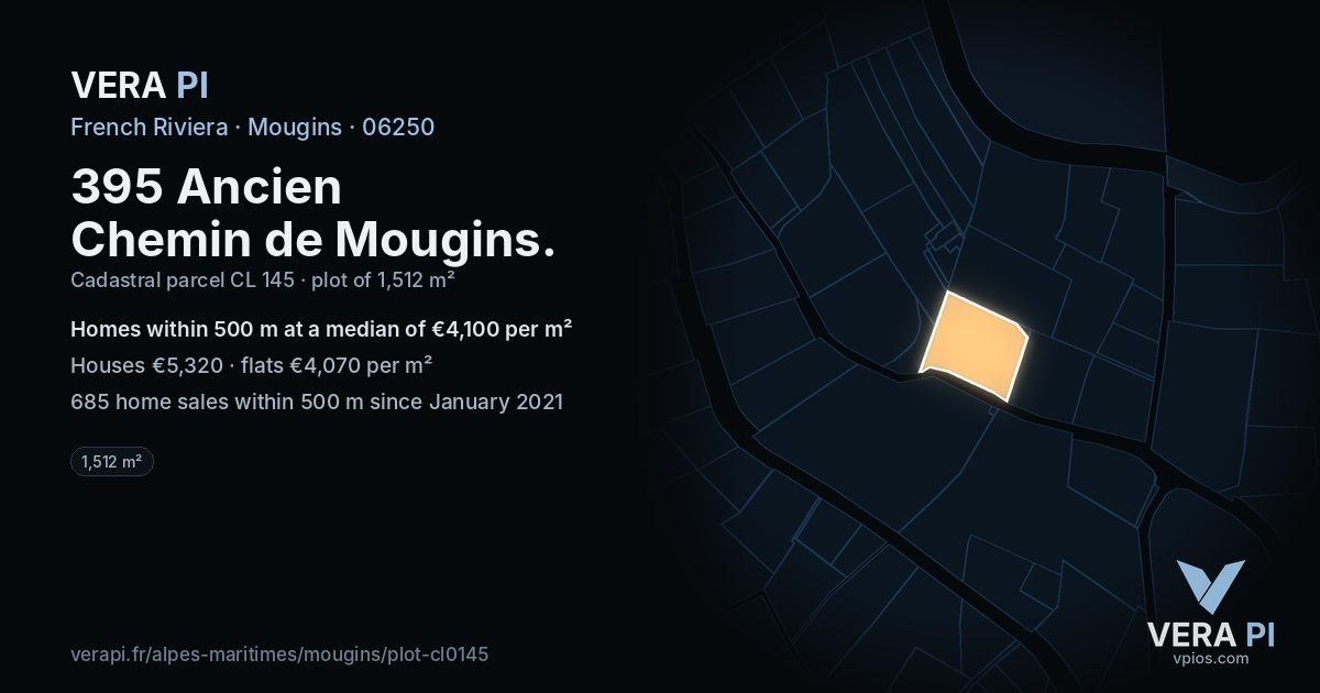 395 Ancien Chemin de Mougins, Mougins at night – the plot lit, the parcels around coloured by the prices near them