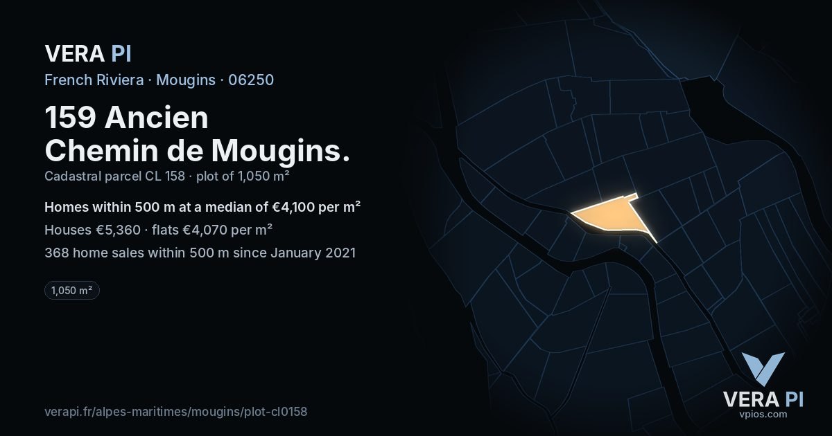 159 Ancien Chemin de Mougins, Mougins at night – the plot lit, the parcels around coloured by the prices near them