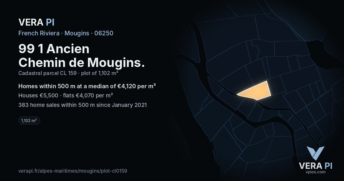 99 1 Ancien Chemin de Mougins, Mougins at night – the plot lit, the parcels around coloured by the prices near them