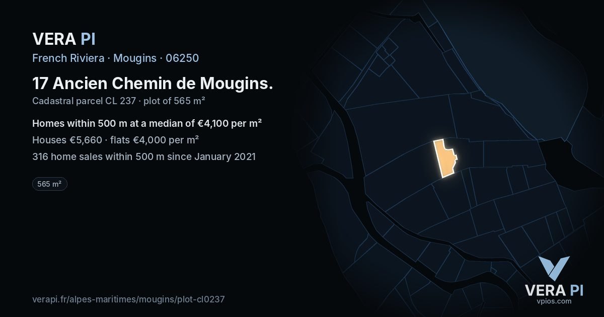 17 Ancien Chemin de Mougins, Mougins at night – the plot lit, the parcels around coloured by the prices near them