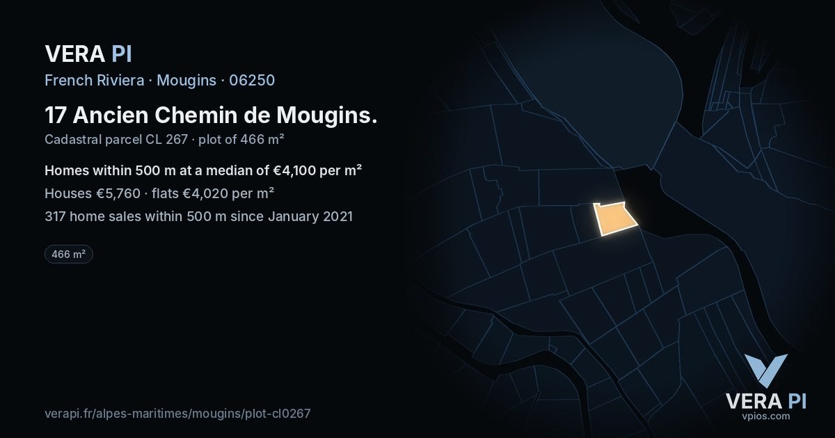 17 Ancien Chemin de Mougins, Mougins at night – the plot lit, the parcels around coloured by the prices near them