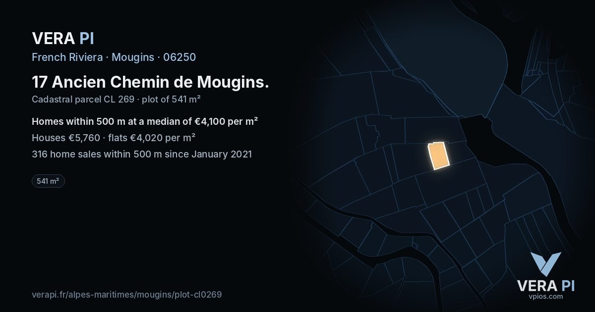 17 Ancien Chemin de Mougins, Mougins at night – the plot lit, the parcels around coloured by the prices near them