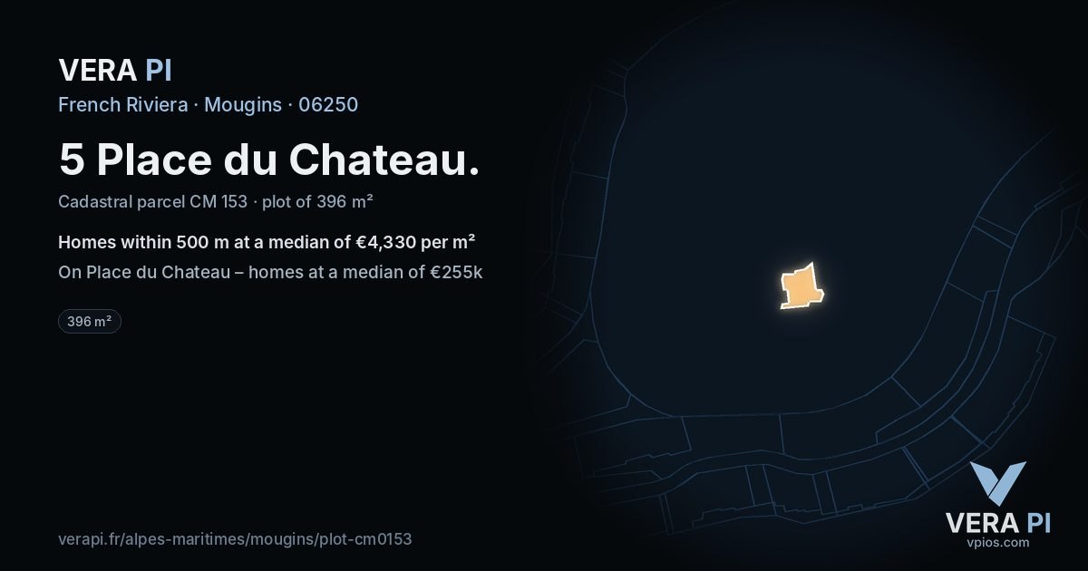5 Place du Chateau, Mougins at night – the plot lit, the parcels around coloured by the prices near them