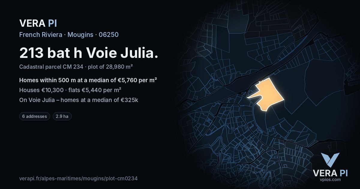 213 bat h Voie Julia, Mougins at night – the plot lit, the parcels around coloured by the prices near them