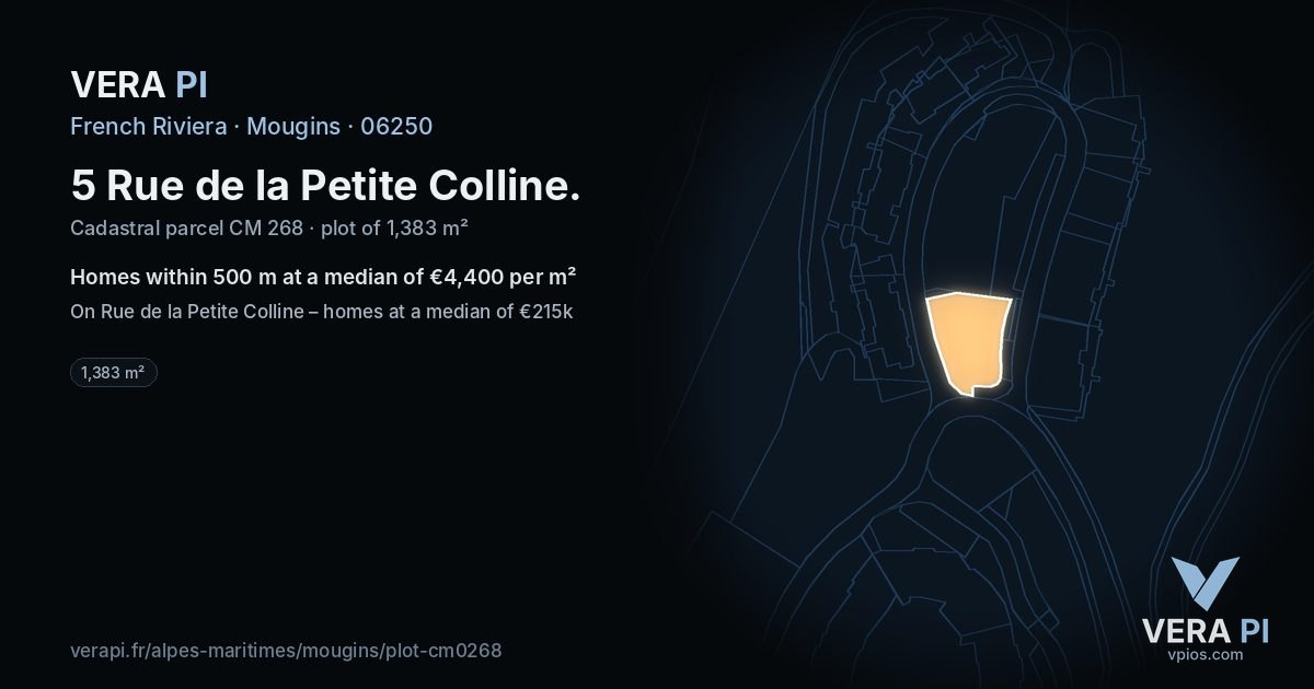 5 Rue de la Petite Colline, Mougins at night – the plot lit, the parcels around coloured by the prices near them
