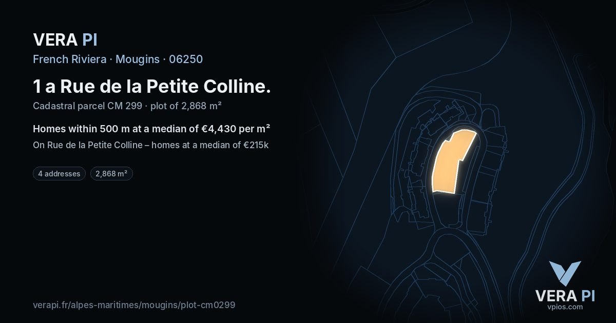 1 a Rue de la Petite Colline, Mougins at night – the plot lit, the parcels around coloured by the prices near them