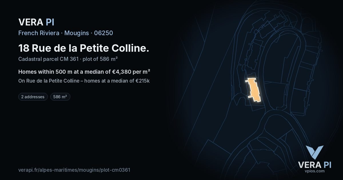 18 Rue de la Petite Colline, Mougins at night – the plot lit, the parcels around coloured by the prices near them