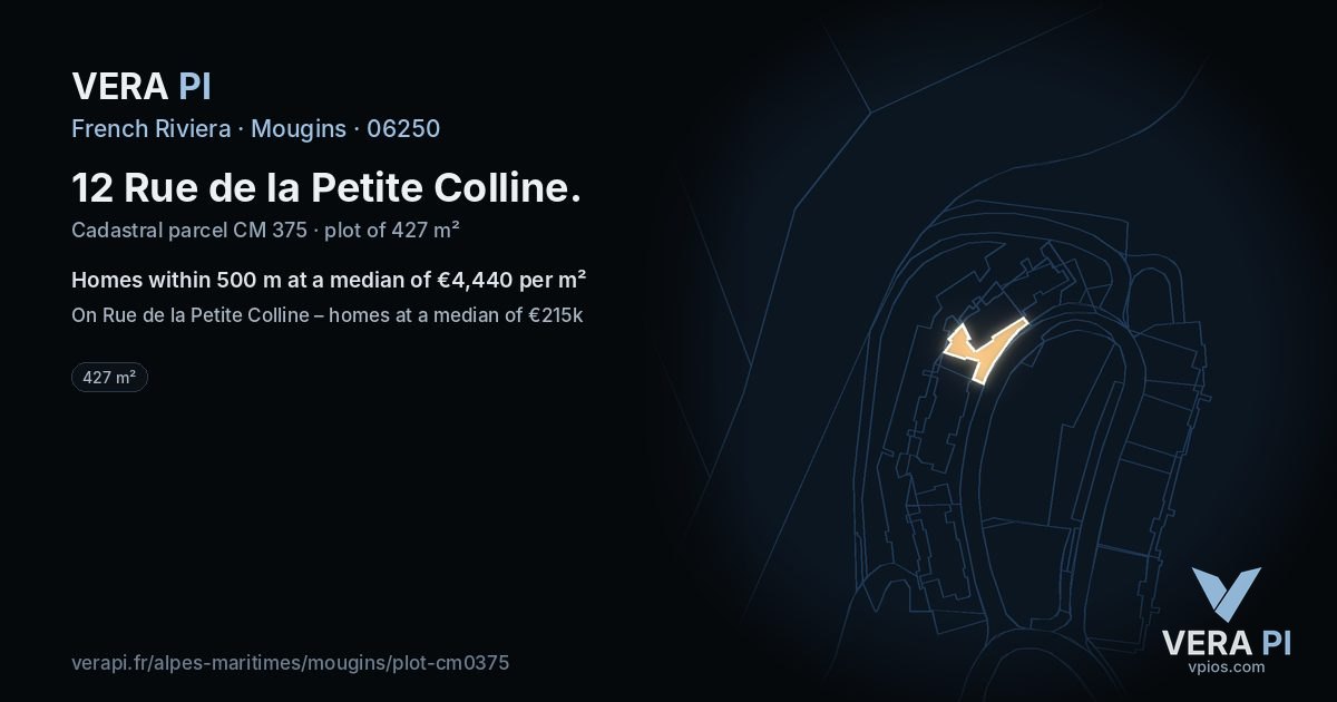 12 Rue de la Petite Colline, Mougins at night – the plot lit, the parcels around coloured by the prices near them