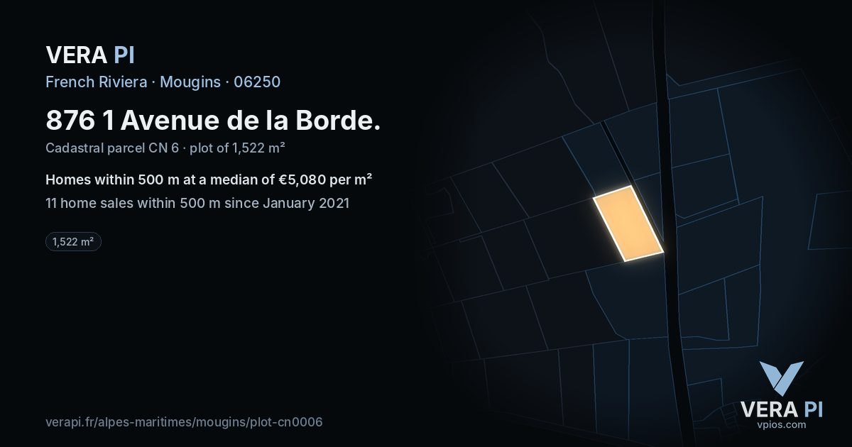 876 1 Avenue de la Borde, Mougins at night – the plot lit, the parcels around coloured by the prices near them