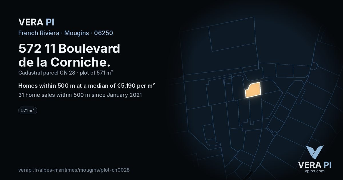572 11 Boulevard de la Corniche, Mougins at night – the plot lit, the parcels around coloured by the prices near them