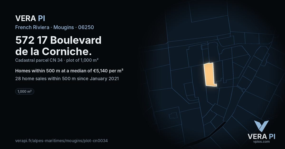 572 17 Boulevard de la Corniche, Mougins at night – the plot lit, the parcels around coloured by the prices near them
