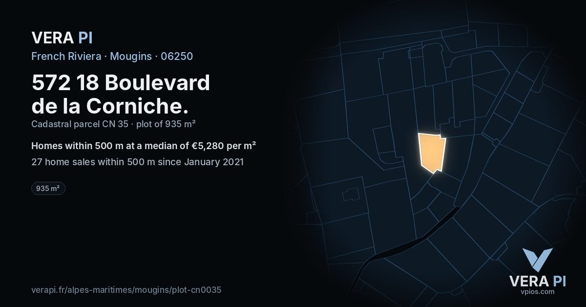 572 18 Boulevard de la Corniche, Mougins at night – the plot lit, the parcels around coloured by the prices near them
