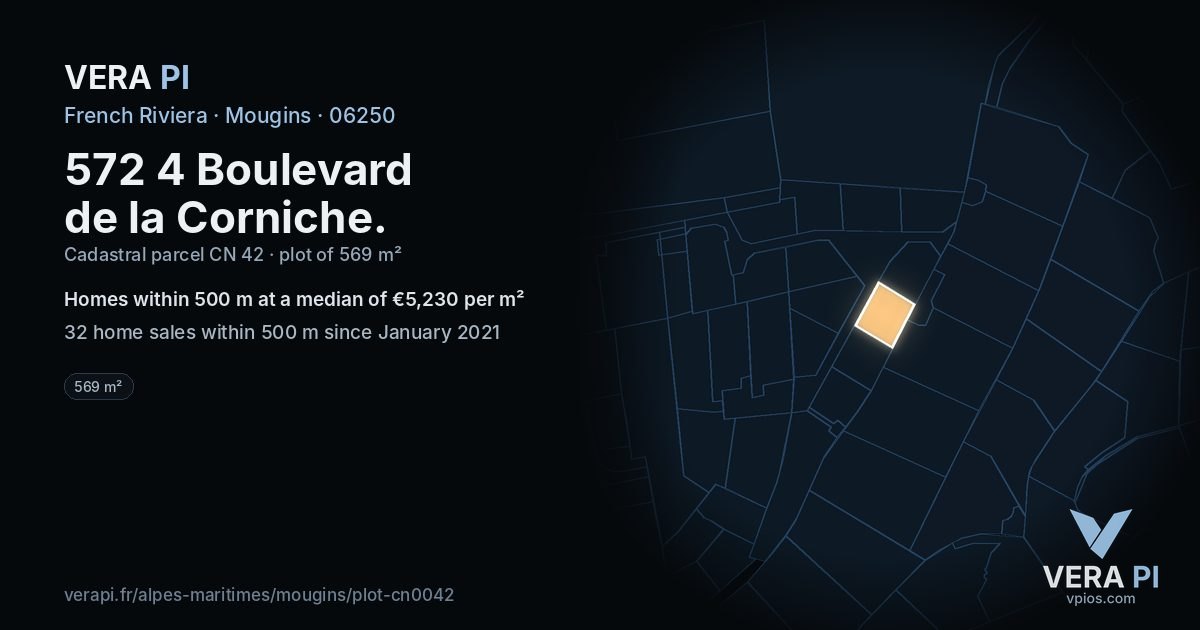 572 4 Boulevard de la Corniche, Mougins at night – the plot lit, the parcels around coloured by the prices near them