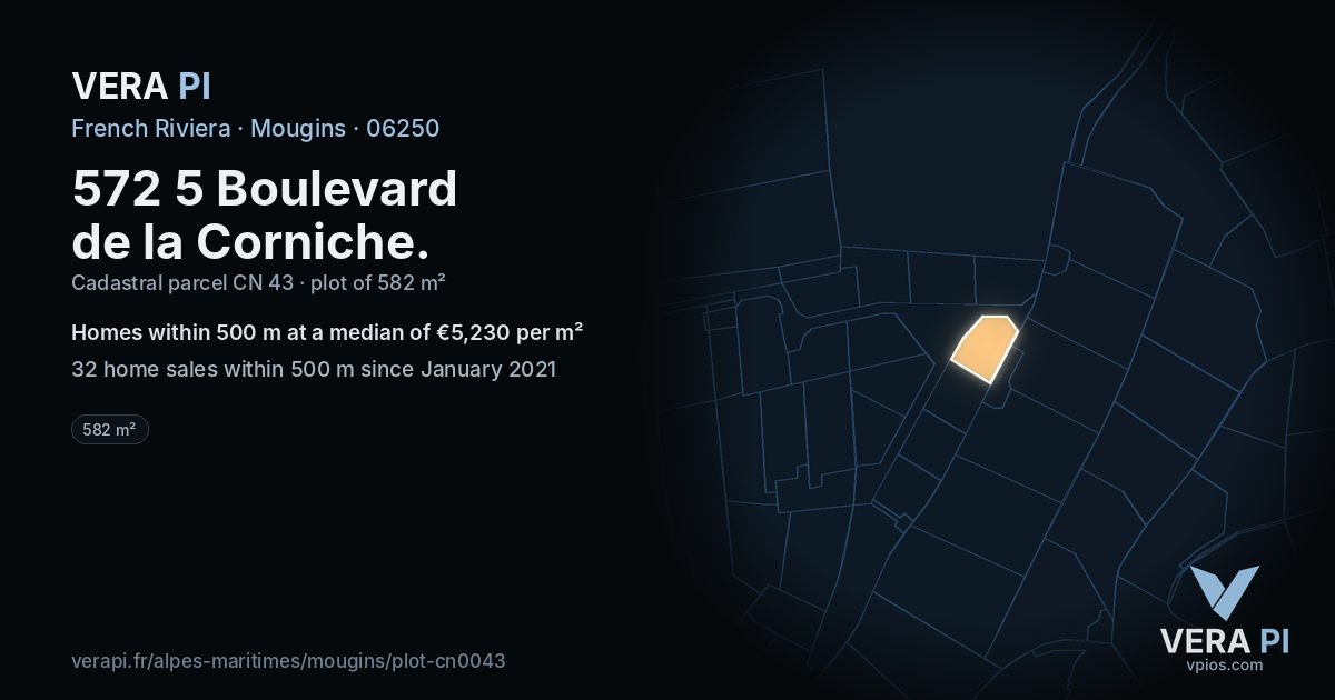 572 5 Boulevard de la Corniche, Mougins at night – the plot lit, the parcels around coloured by the prices near them