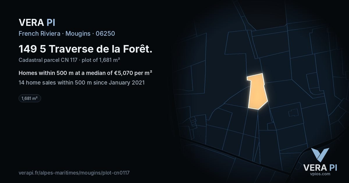 149 5 Traverse de la Forêt, Mougins at night – the plot lit, the parcels around coloured by the prices near them
