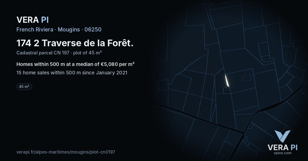 174 2 Traverse de la Forêt, Mougins at night – the plot lit, the parcels around coloured by the prices near them