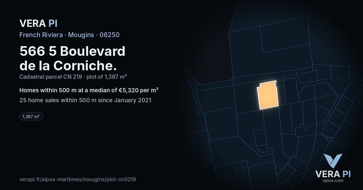 566 5 Boulevard de la Corniche, Mougins at night – the plot lit, the parcels around coloured by the prices near them