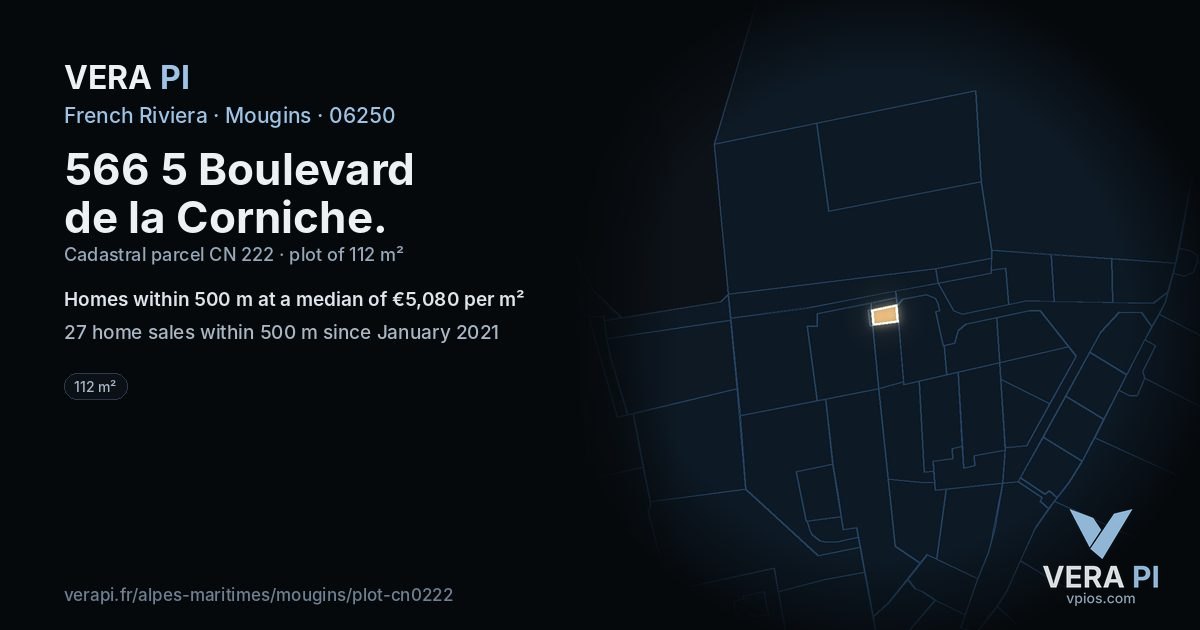 566 5 Boulevard de la Corniche, Mougins at night – the plot lit, the parcels around coloured by the prices near them