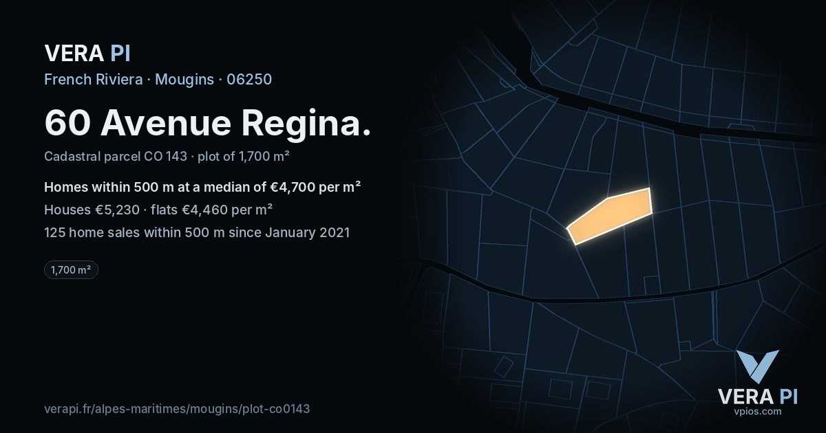 60 Avenue Regina, Mougins at night – the plot lit, the parcels around coloured by the prices near them
