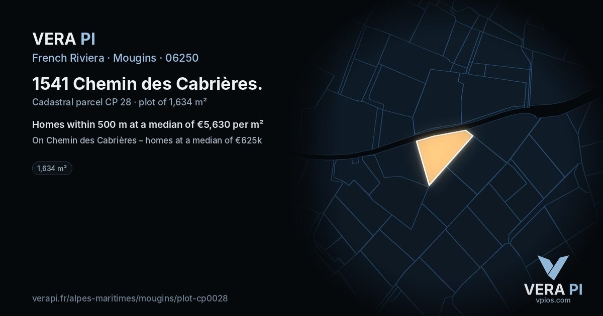 1541 Chemin des Cabrières, Mougins at night – the plot lit, the parcels around coloured by the prices near them