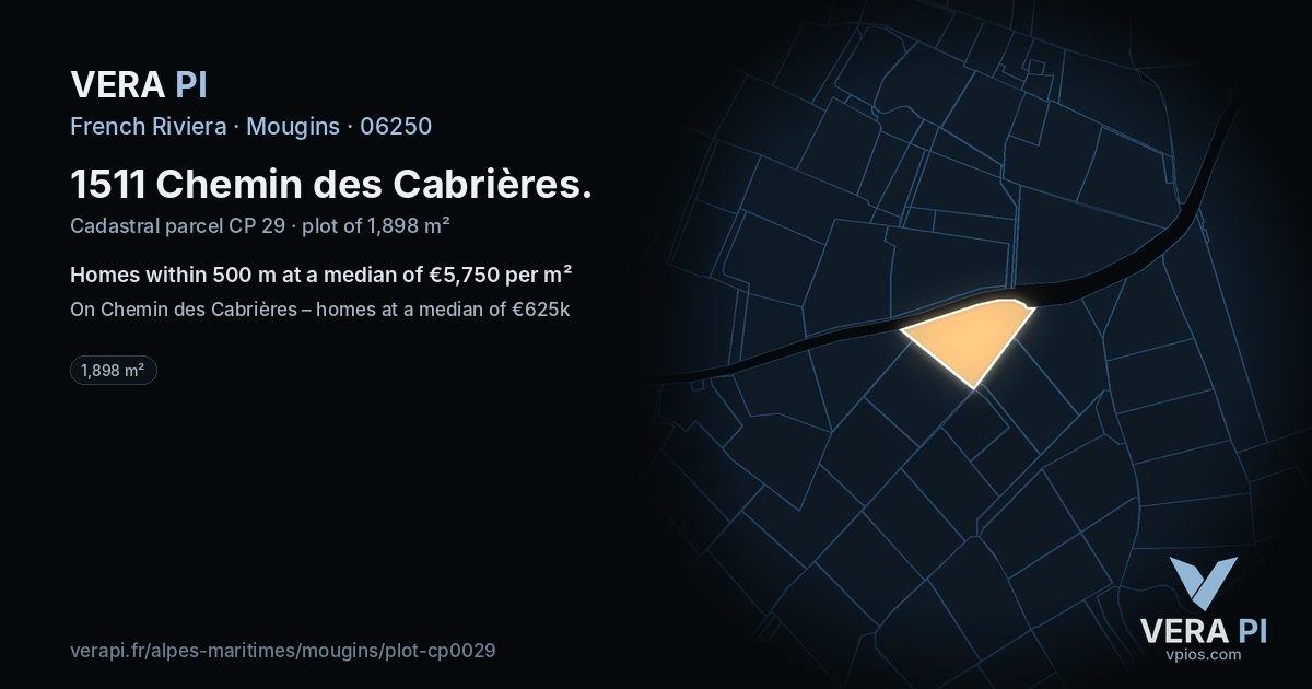 1511 Chemin des Cabrières, Mougins at night – the plot lit, the parcels around coloured by the prices near them