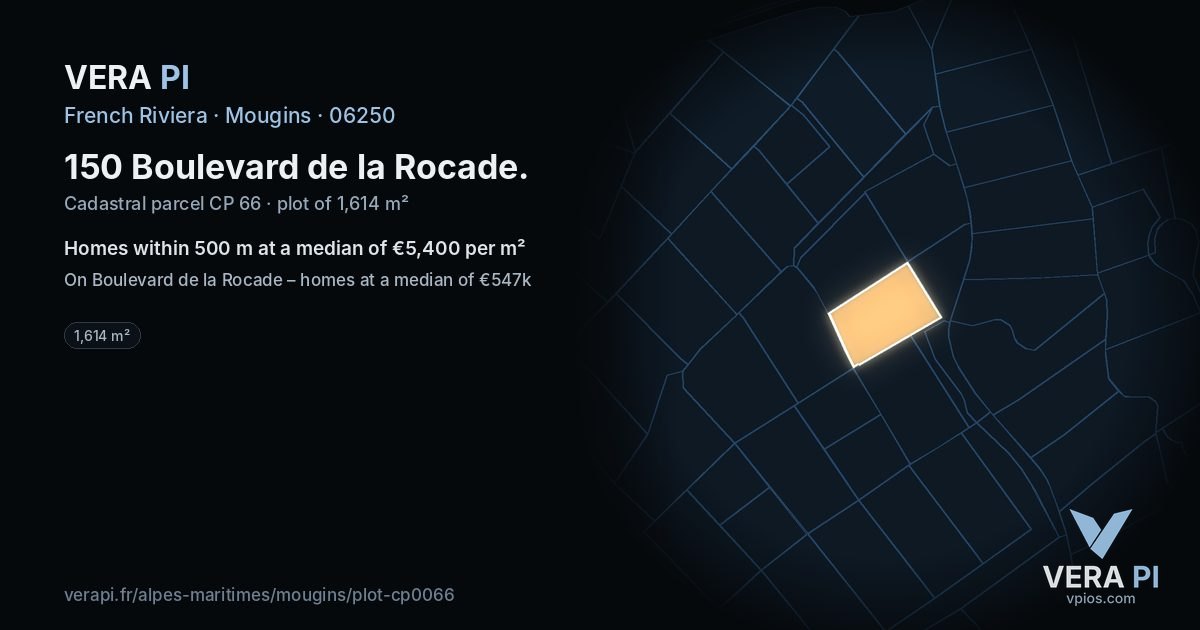 150 Boulevard de la Rocade, Mougins at night – the plot lit, the parcels around coloured by the prices near them