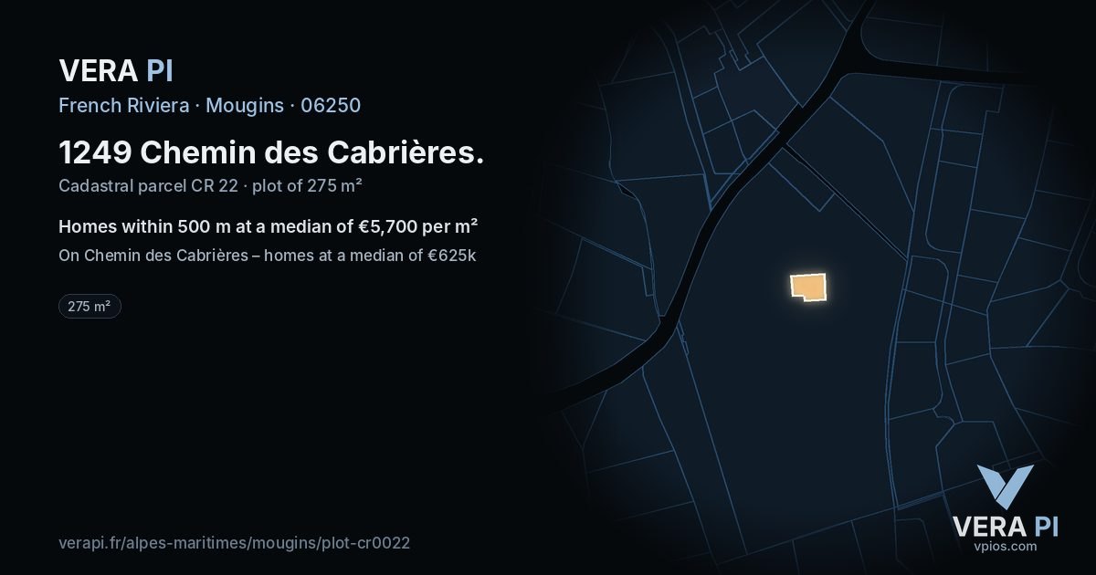 1249 Chemin des Cabrières, Mougins at night – the plot lit, the parcels around coloured by the prices near them