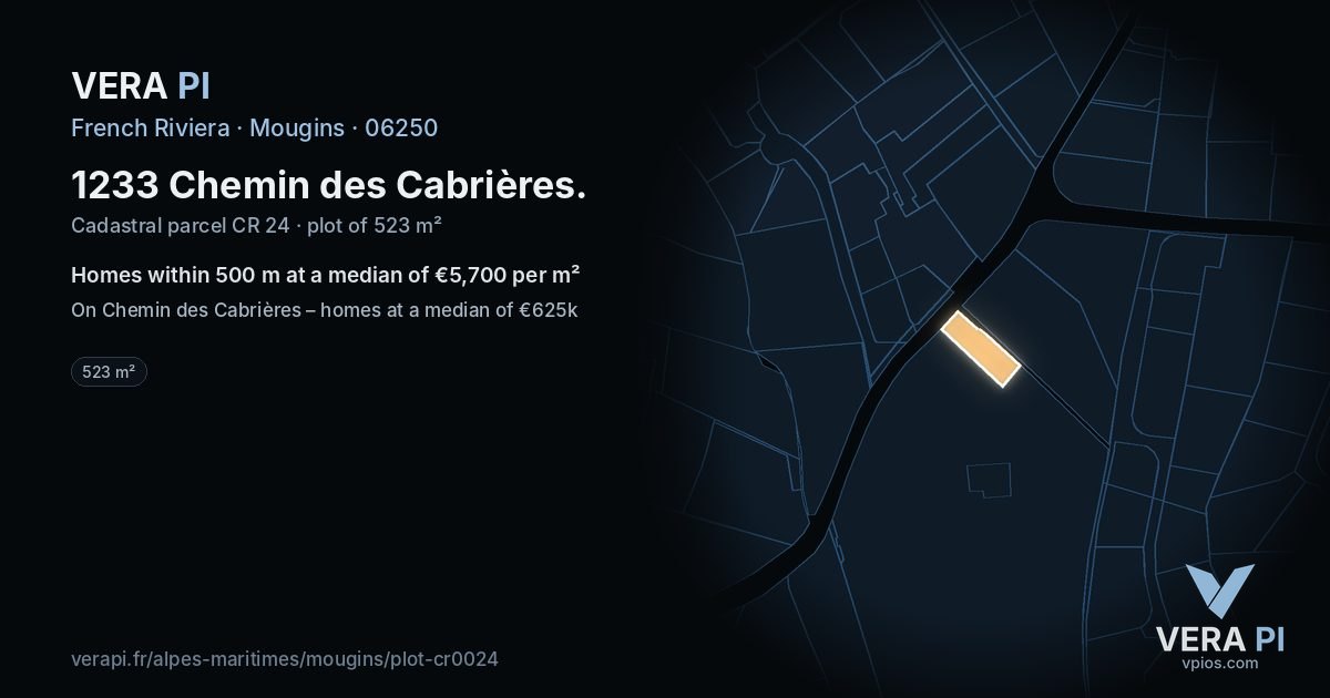 1233 Chemin des Cabrières, Mougins at night – the plot lit, the parcels around coloured by the prices near them