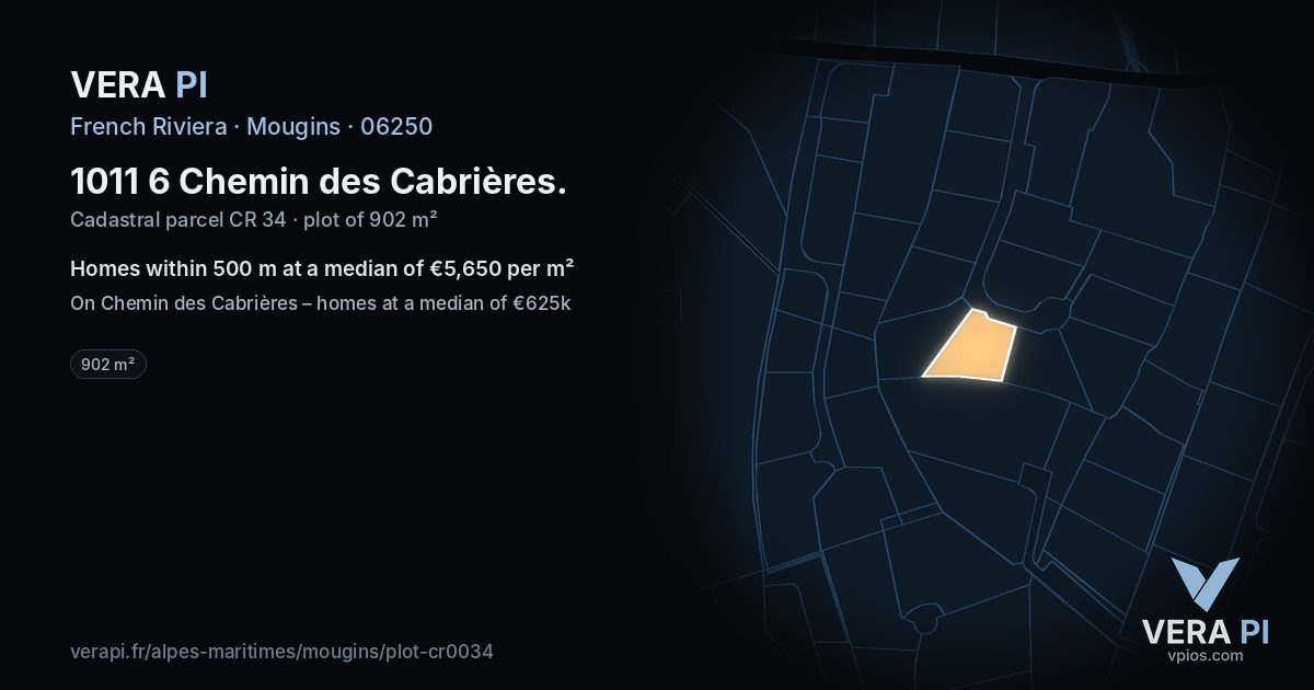 1011 6 Chemin des Cabrières, Mougins at night – the plot lit, the parcels around coloured by the prices near them