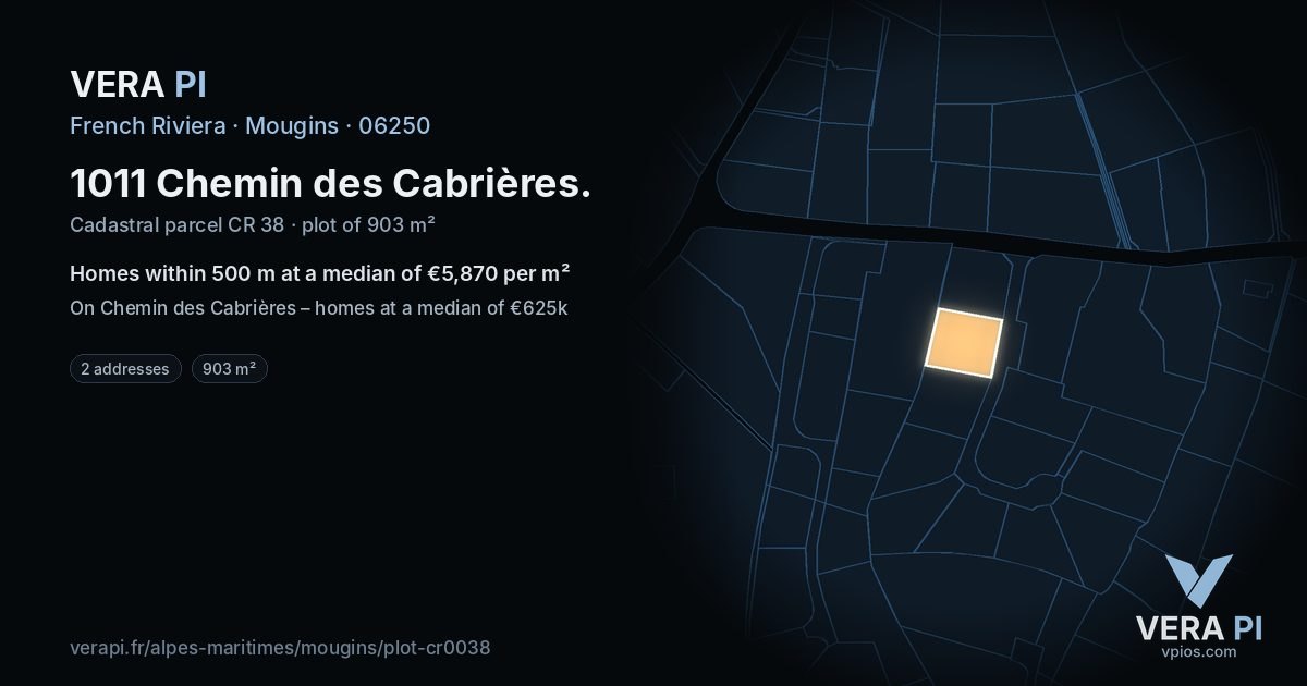 1011 Chemin des Cabrières, Mougins at night – the plot lit, the parcels around coloured by the prices near them