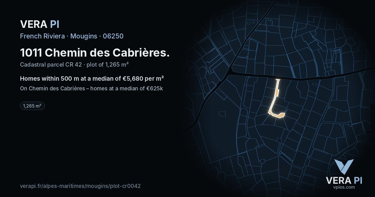 1011 Chemin des Cabrières, Mougins at night – the plot lit, the parcels around coloured by the prices near them