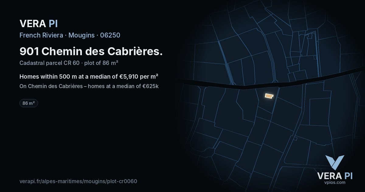 901 Chemin des Cabrières, Mougins at night – the plot lit, the parcels around coloured by the prices near them