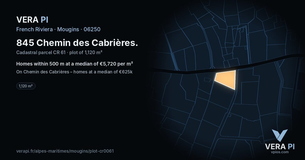 845 Chemin des Cabrières, Mougins at night – the plot lit, the parcels around coloured by the prices near them