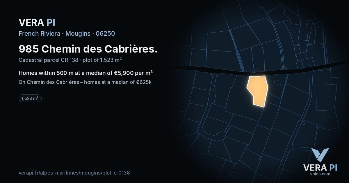 985 Chemin des Cabrières, Mougins at night – the plot lit, the parcels around coloured by the prices near them