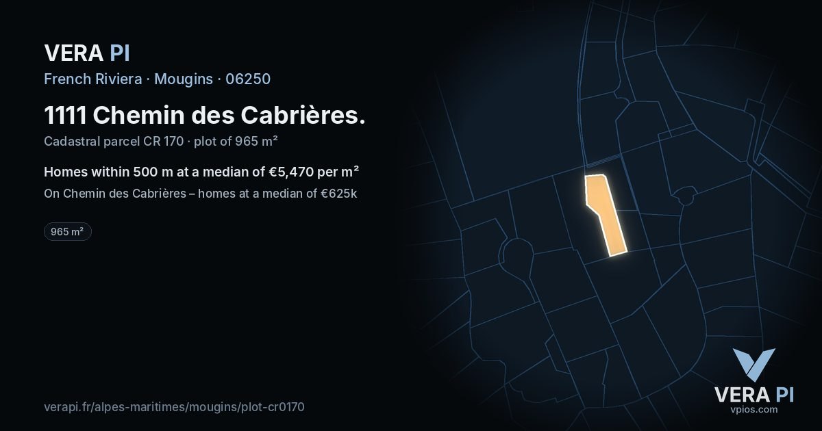 1111 Chemin des Cabrières, Mougins at night – the plot lit, the parcels around coloured by the prices near them