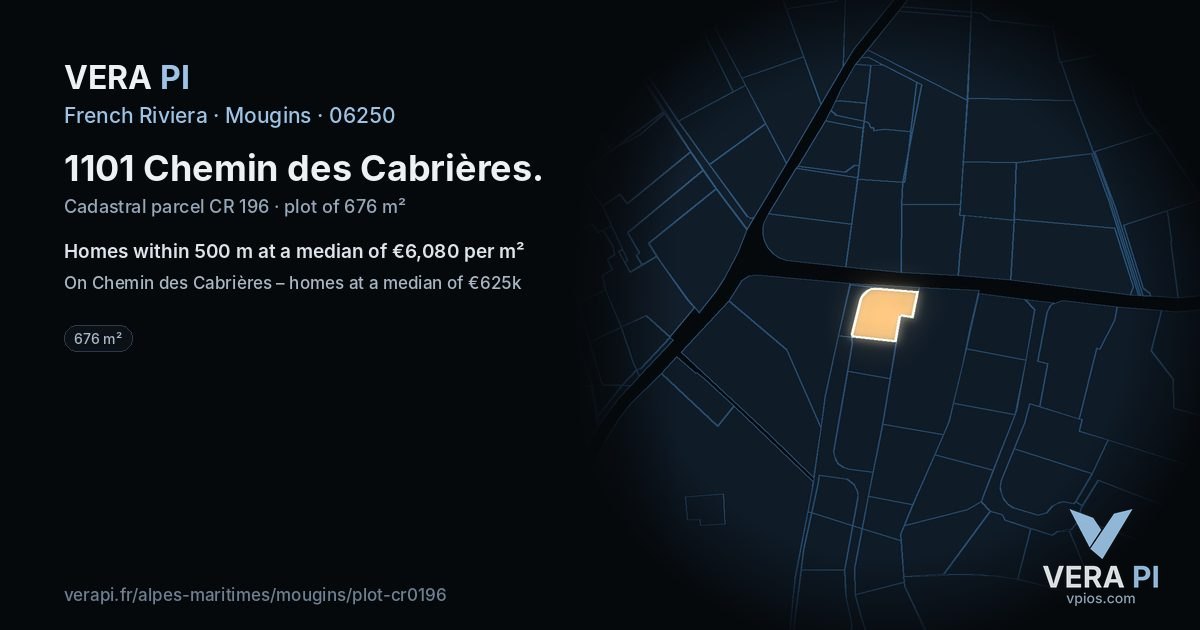 1101 Chemin des Cabrières, Mougins at night – the plot lit, the parcels around coloured by the prices near them