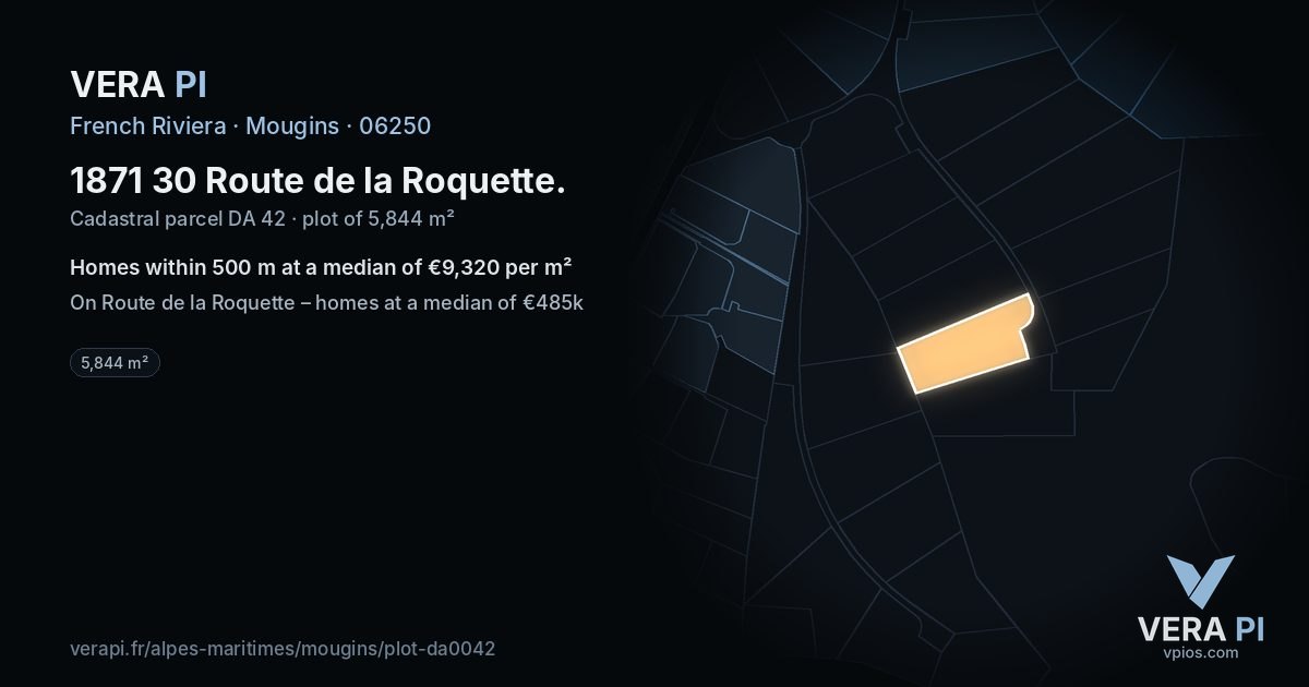 1871 30 Route de la Roquette, Mougins at night – the plot lit, the parcels around coloured by the prices near them