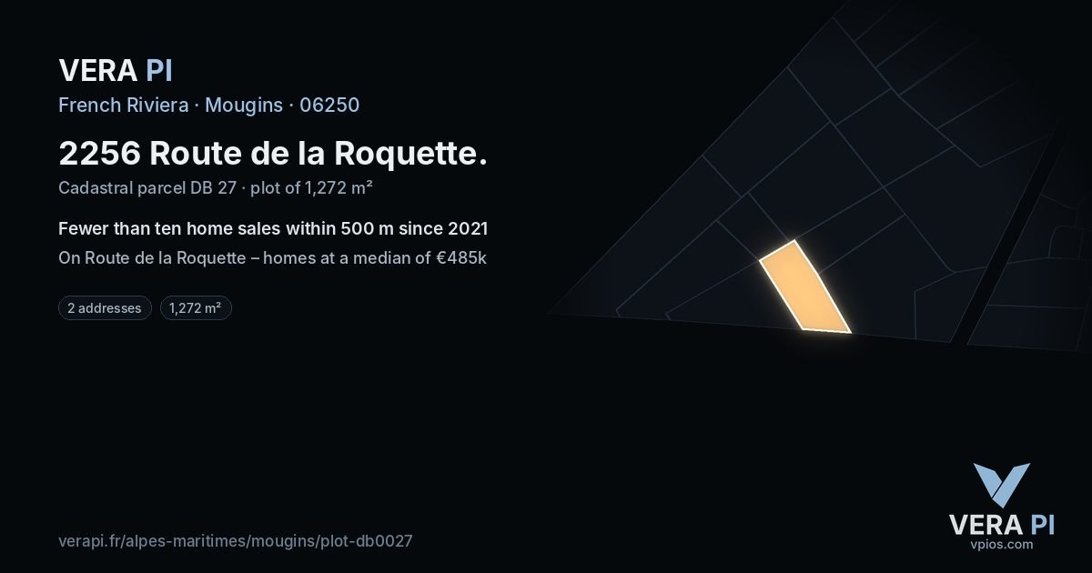 2256 Route de la Roquette, Mougins at night – the plot lit, the parcels around coloured by the prices near them