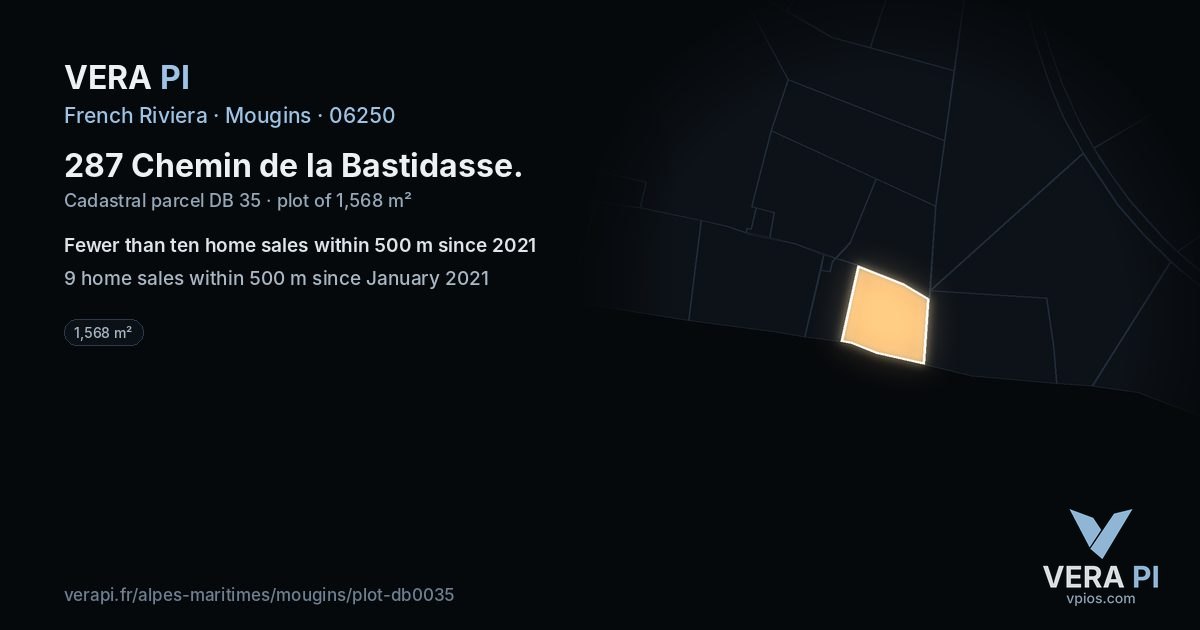 287 Chemin de la Bastidasse, Mougins at night – the plot lit, the parcels around coloured by the prices near them
