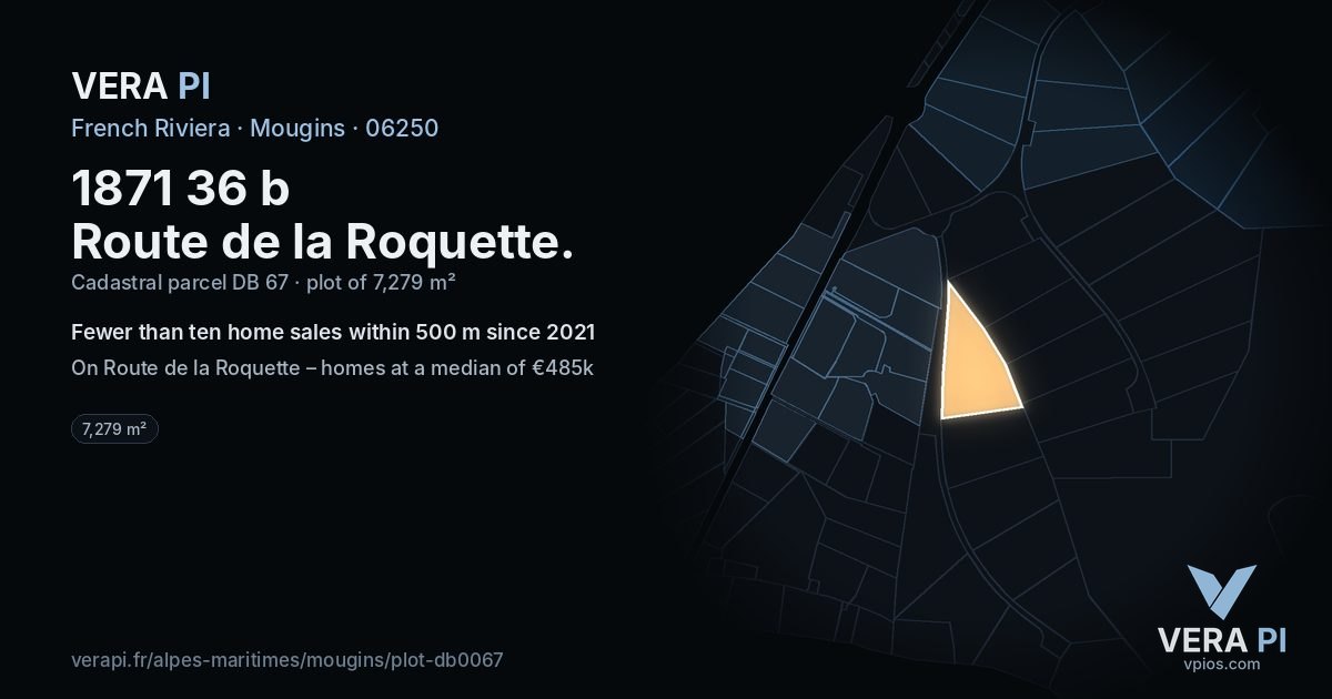 1871 36 b Route de la Roquette, Mougins at night – the plot lit, the parcels around coloured by the prices near them