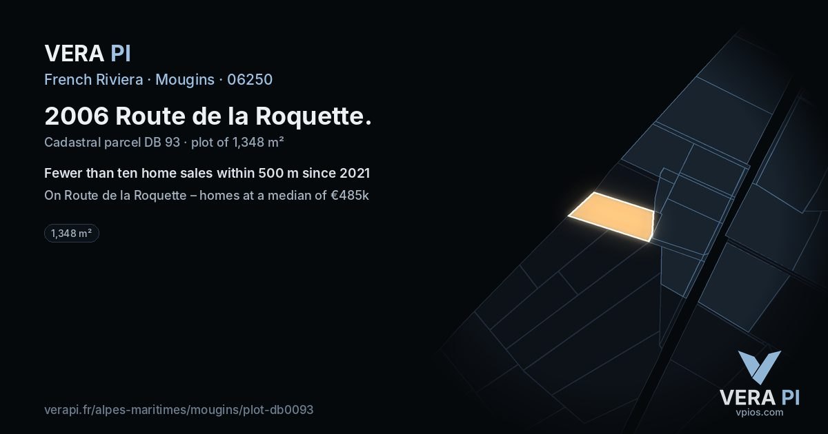 2006 Route de la Roquette, Mougins at night – the plot lit, the parcels around coloured by the prices near them