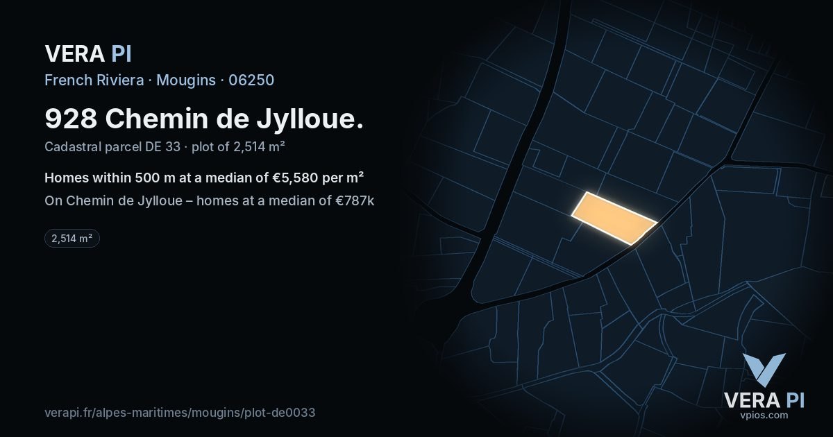 928 Chemin de Jylloue, Mougins at night – the plot lit, the parcels around coloured by the prices near them