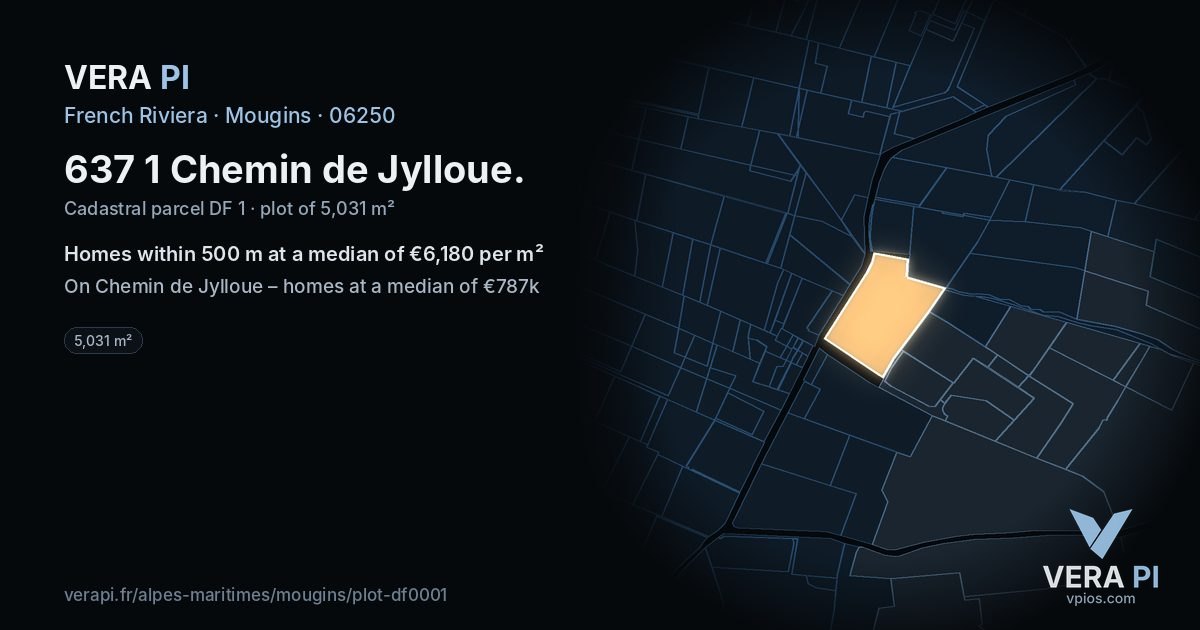 637 1 Chemin de Jylloue, Mougins at night – the plot lit, the parcels around coloured by the prices near them