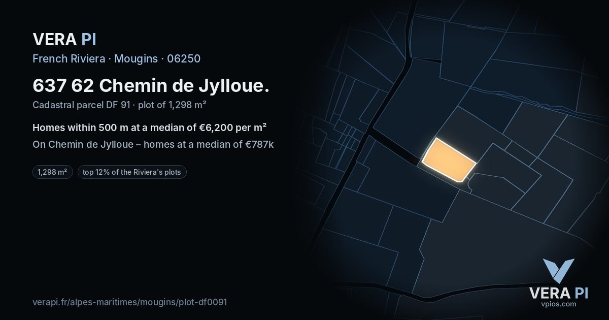 637 62 Chemin de Jylloue, Mougins at night – the plot lit, the parcels around coloured by the prices near them