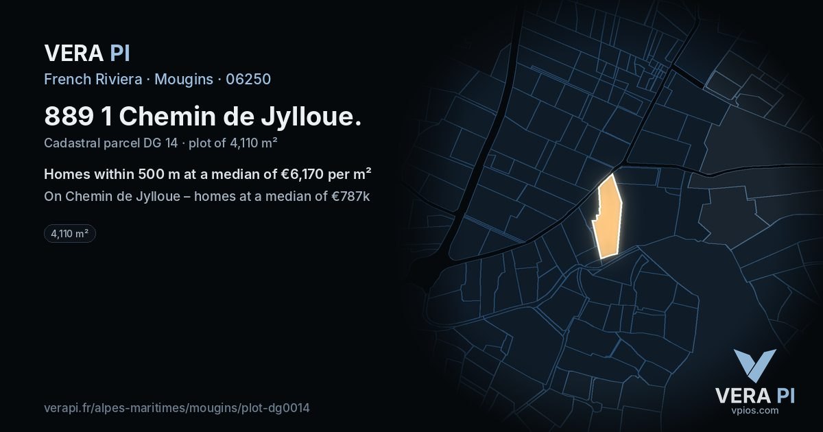 889 1 Chemin de Jylloue, Mougins at night – the plot lit, the parcels around coloured by the prices near them