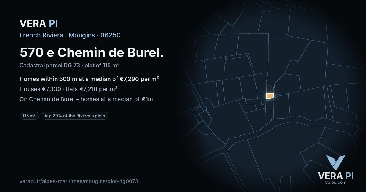 570 e Chemin de Burel, Mougins at night – the plot lit, the parcels around coloured by the prices near them