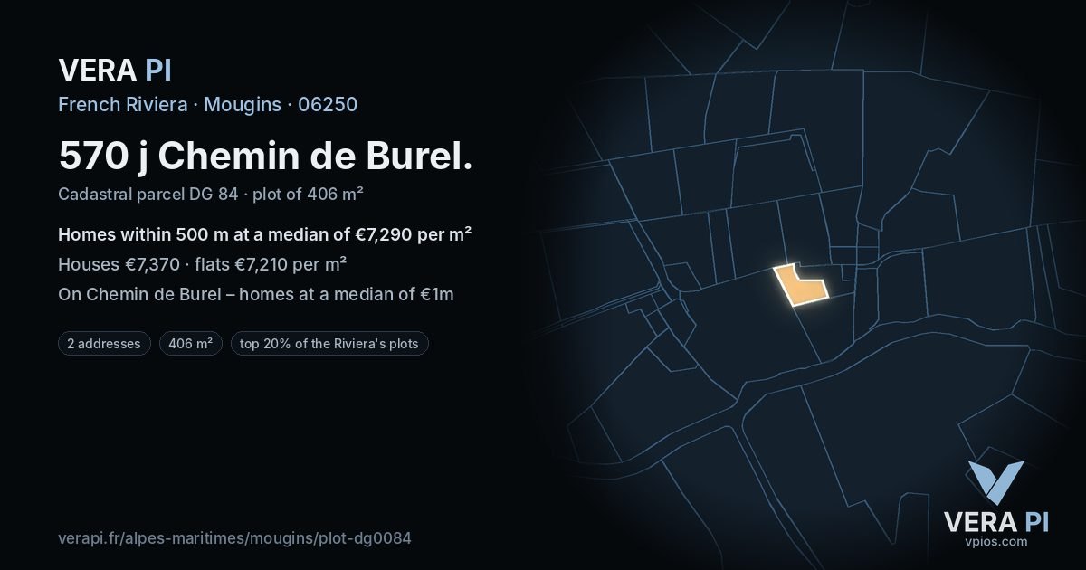 570 j Chemin de Burel, Mougins at night – the plot lit, the parcels around coloured by the prices near them