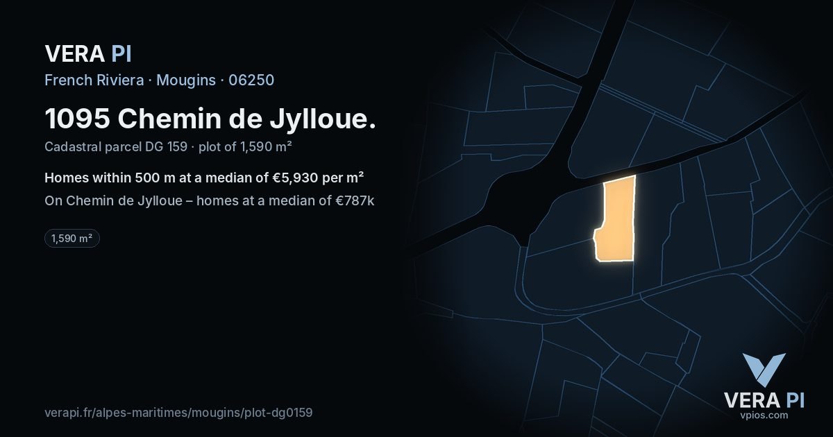 1095 Chemin de Jylloue, Mougins at night – the plot lit, the parcels around coloured by the prices near them