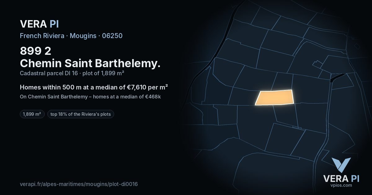899 2 Chemin Saint Barthelemy, Mougins at night – the plot lit, the parcels around coloured by the prices near them